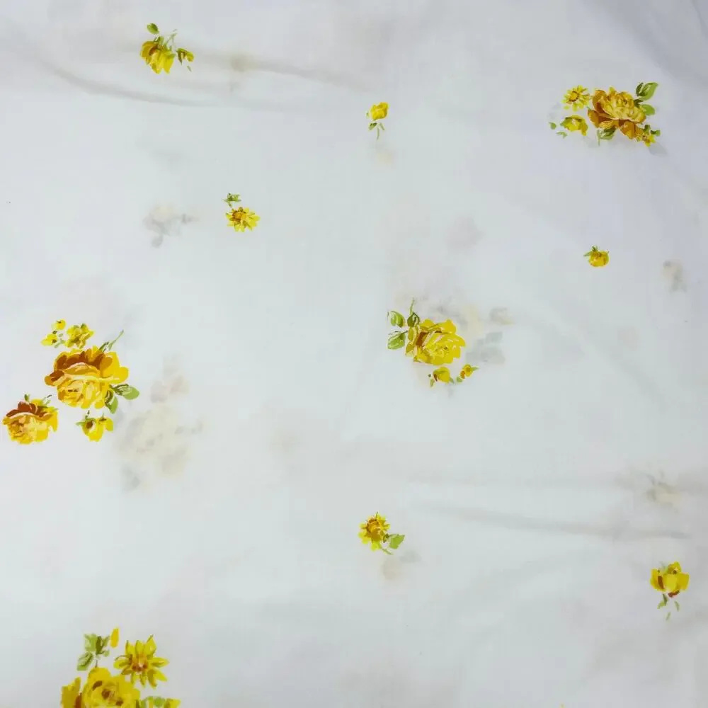Vintage Yellow Floral Double Fitted Sheet Muslin Cotton Polyester Roses